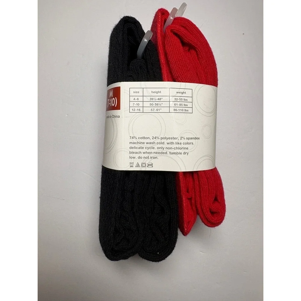 Wonder Nation Girls Heavyweight Footed Tights 2 Pack Black Red Cable Size M 7-10